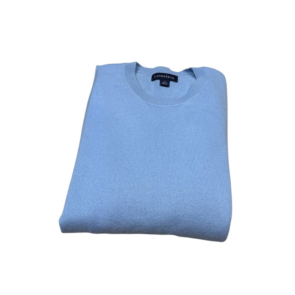 Vintage 90s Lands End Light Blue Cashmere Crew Neck Sweater Men's Medium - Picture 3 of 5